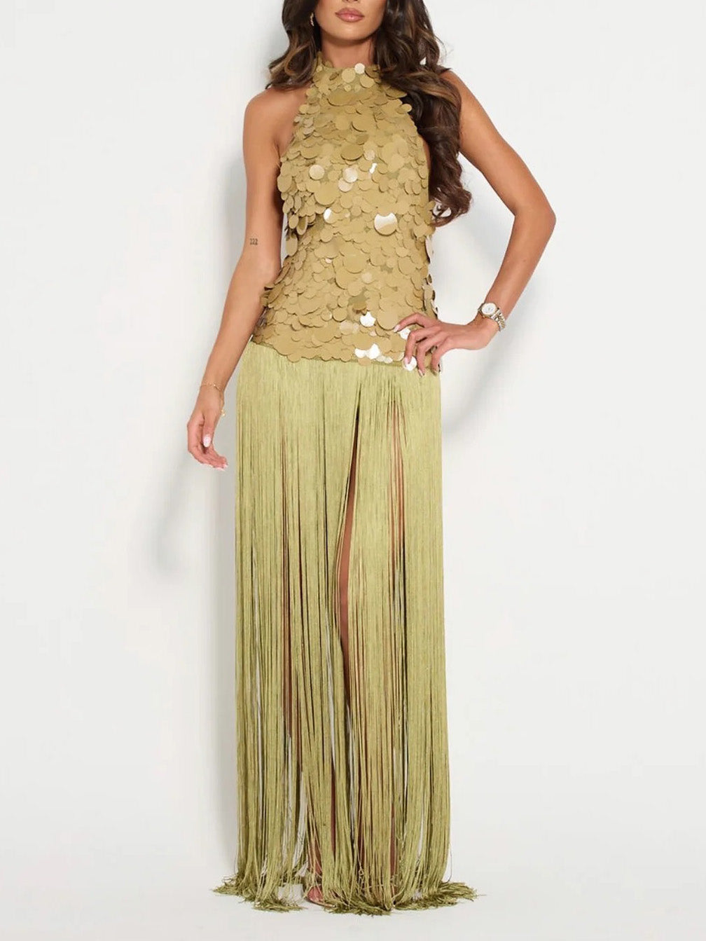Robe maxi sequins dos nu