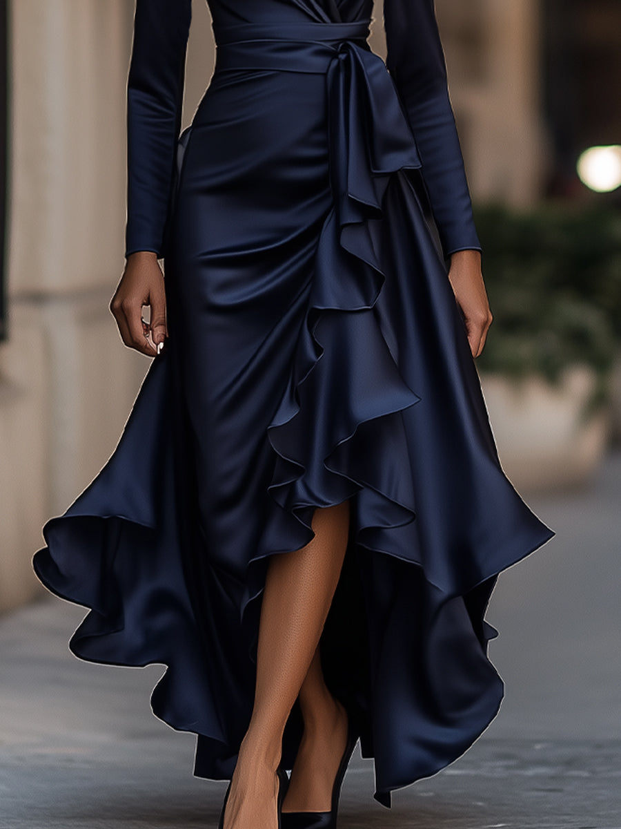 AliceLeon™ |  Robe maxi en satin à volants
