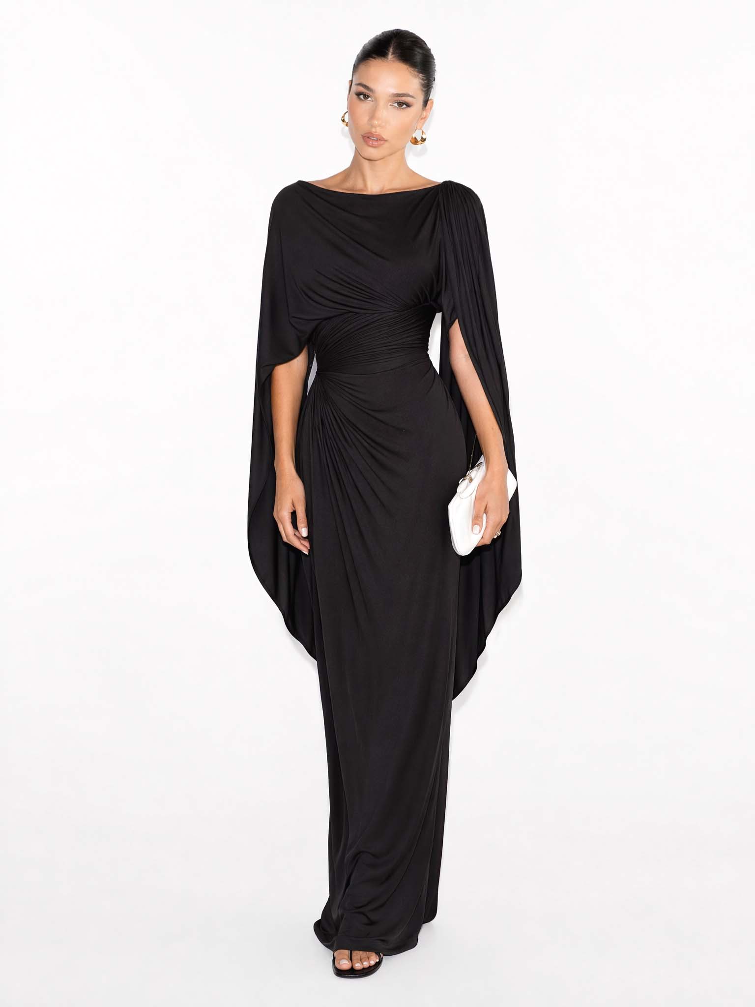 Robe Maxi Slim Fit avec Encolure Bateau Plissée