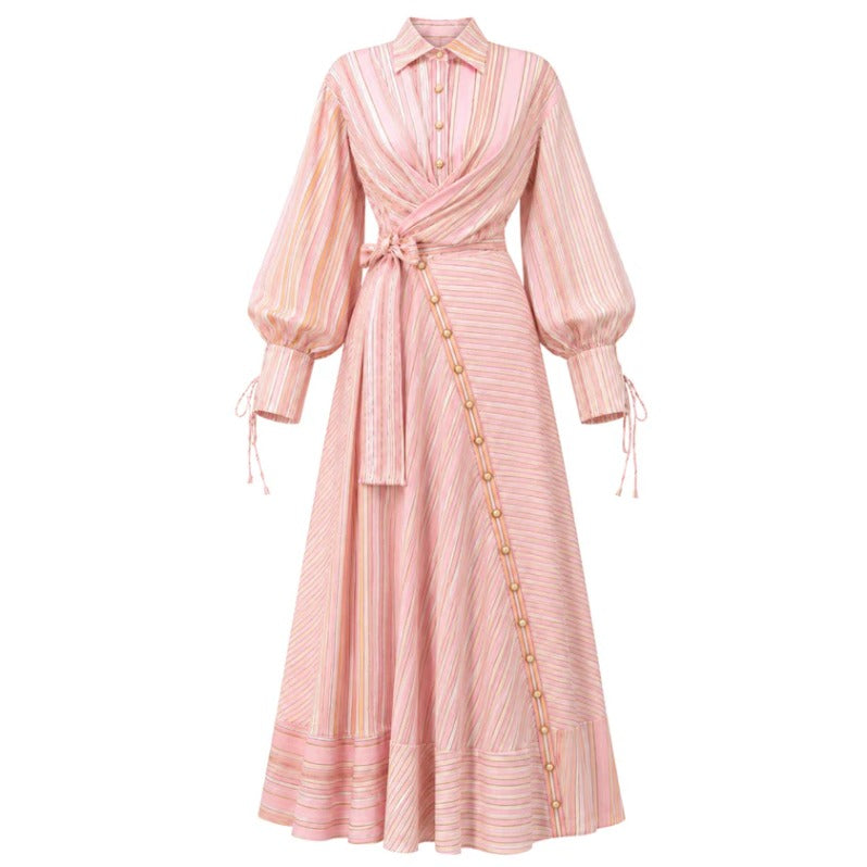 Robe maxi rose ceinturée