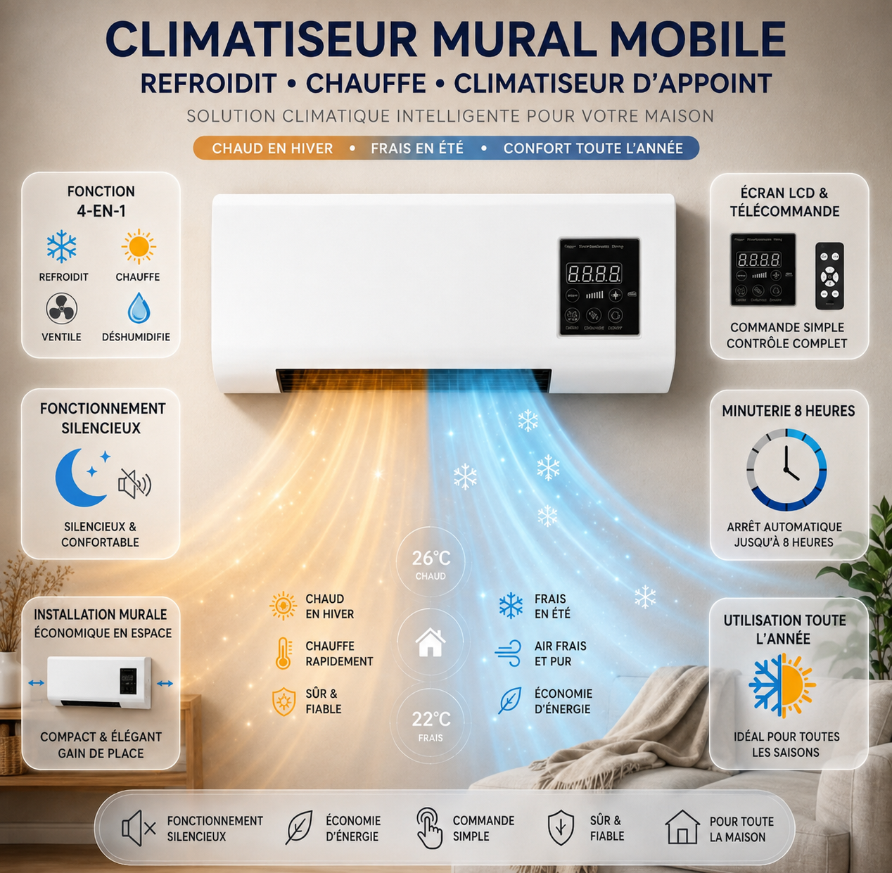 Climatiseur mural avec écran LCD