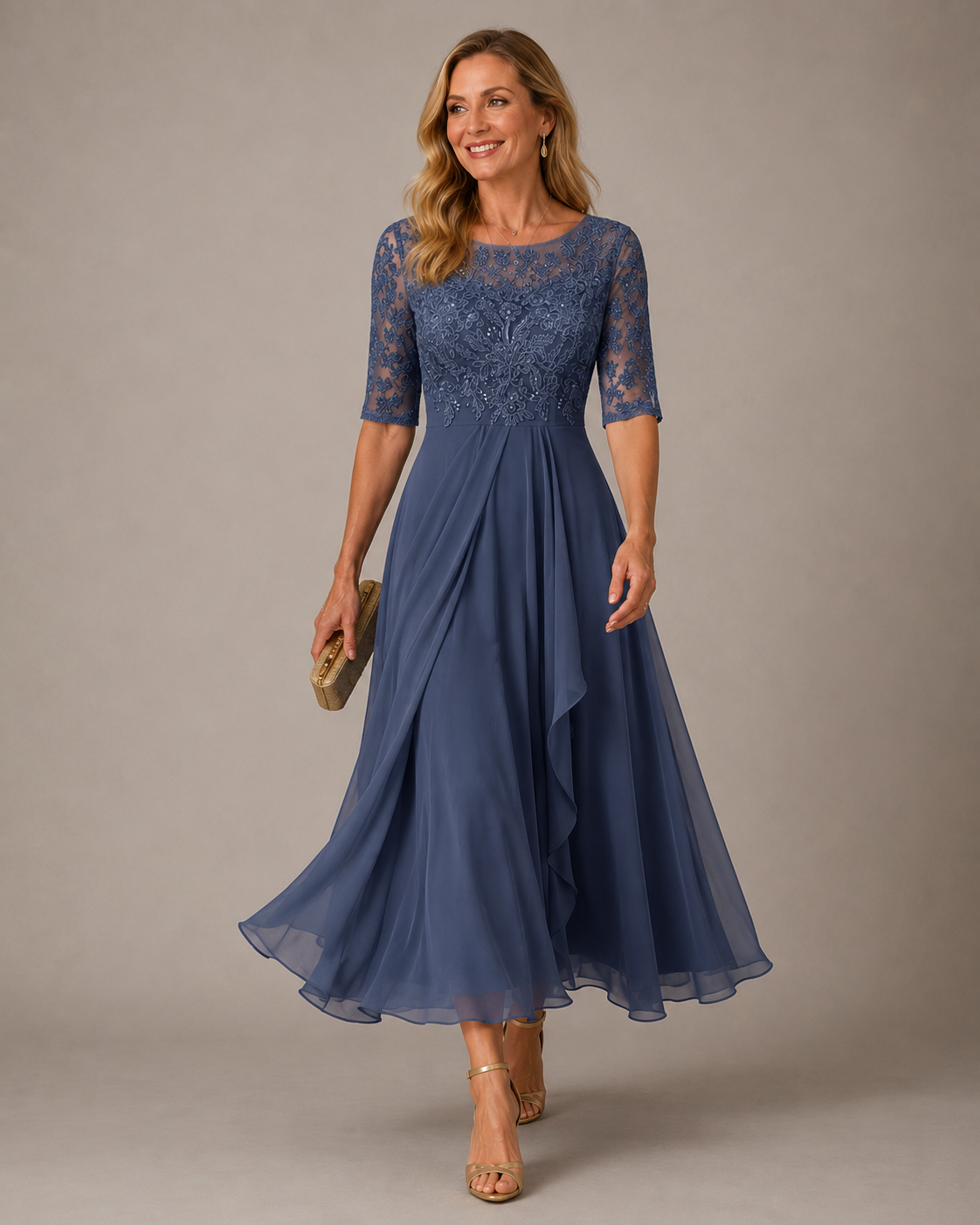 Rose Robe Midi en Dentelle