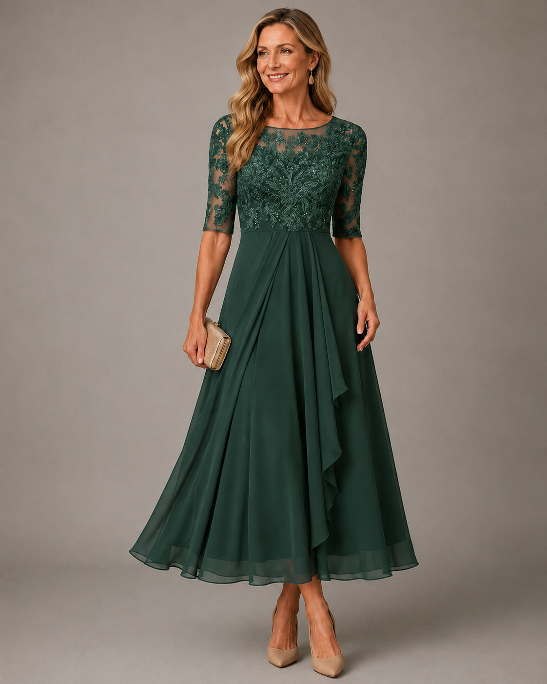 Rose Robe Midi en Dentelle