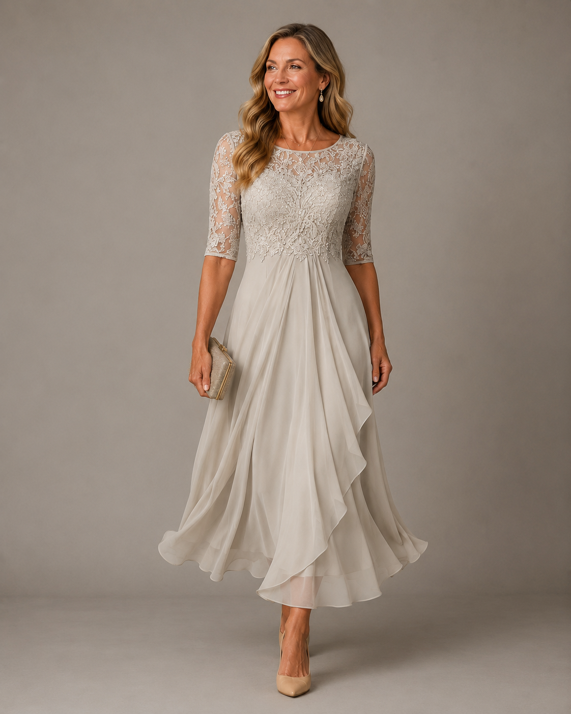 Rose Robe Midi en Dentelle