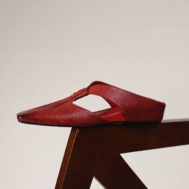 Olene Mules en Cuir Véritable à Bout Carré