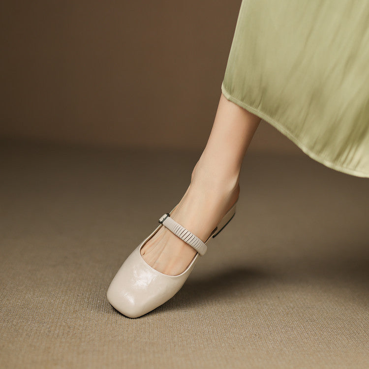 Mules Mary Jane en Cuir Authentique Novie