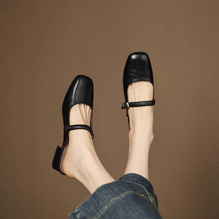 Mules Mary Jane en Cuir Authentique Novie