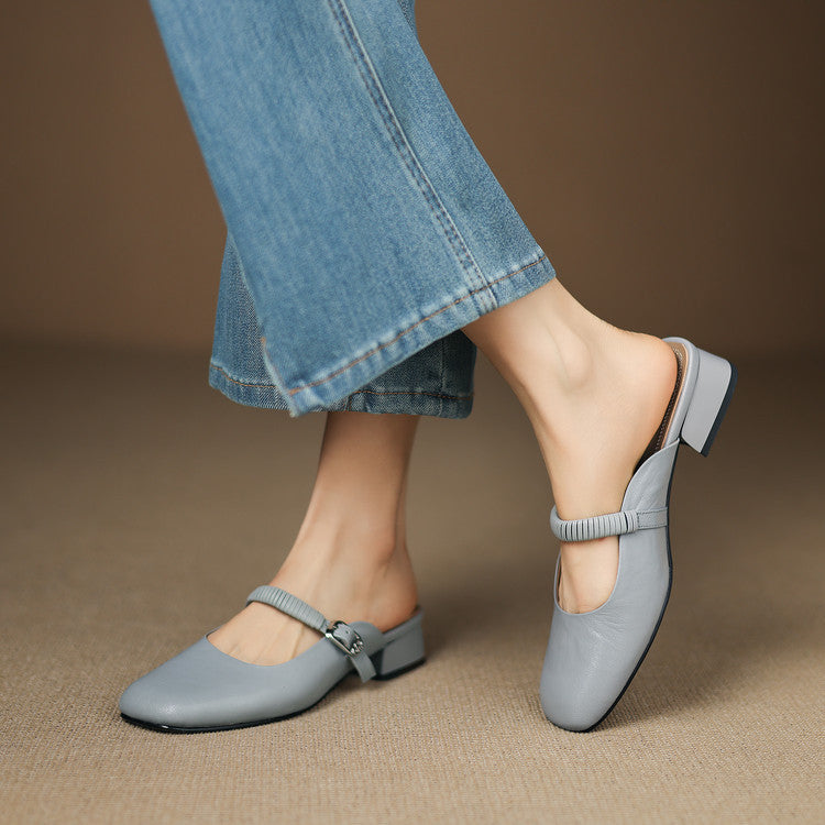 Mules Mary Jane en Cuir Authentique Novie
