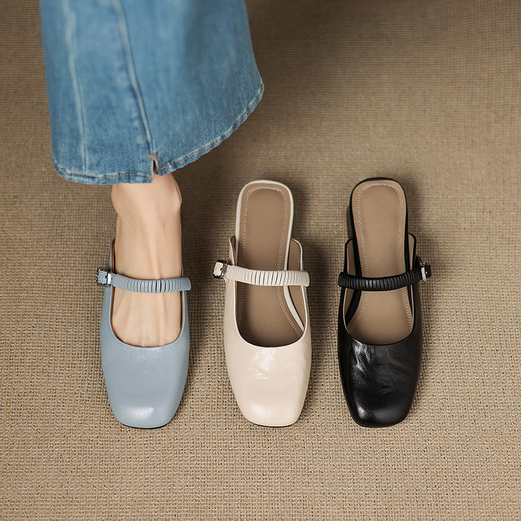 Mules Mary Jane en Cuir Authentique Novie