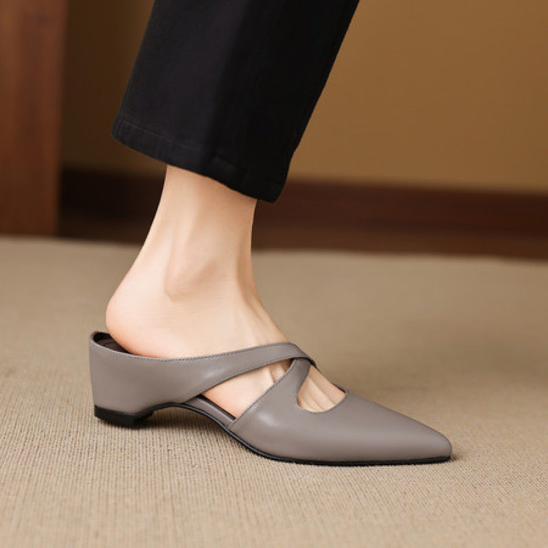 Escarpins Pointus en Cuir Authentique avec Lanières Entrelacées
