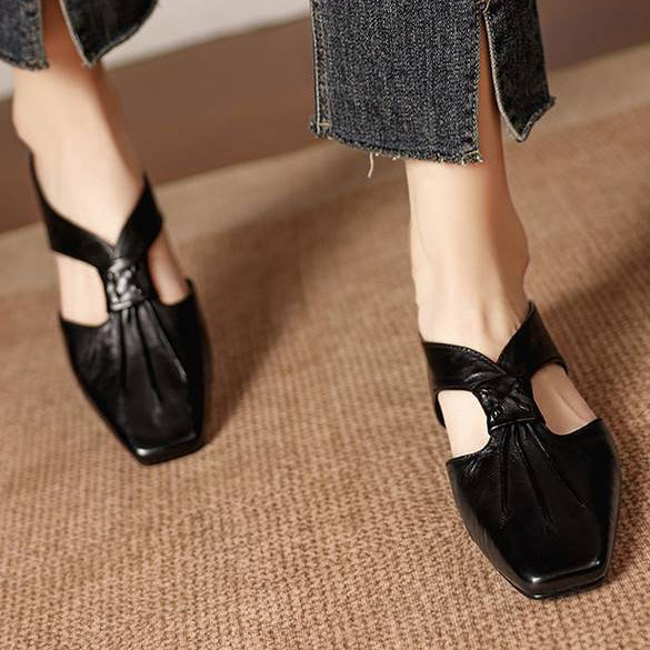 Olene Mules en Cuir Véritable à Bout Carré