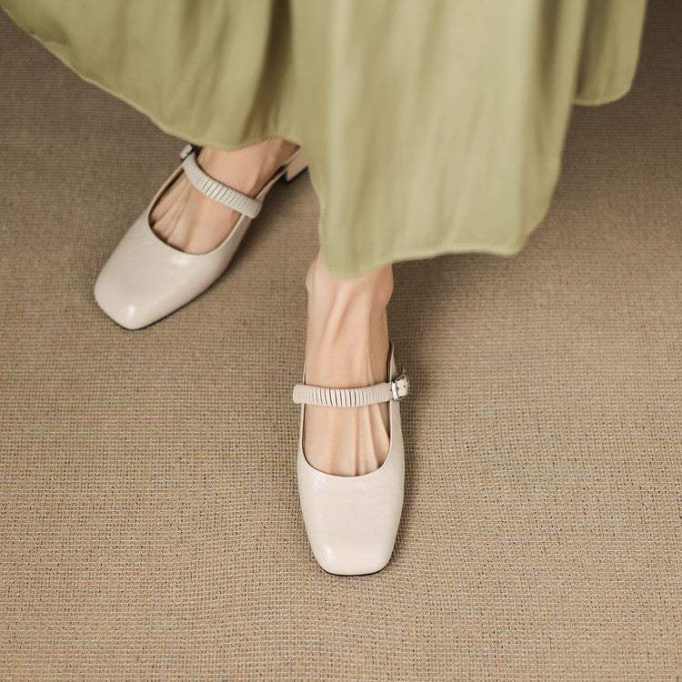 Mules Mary Jane en Cuir Authentique Novie