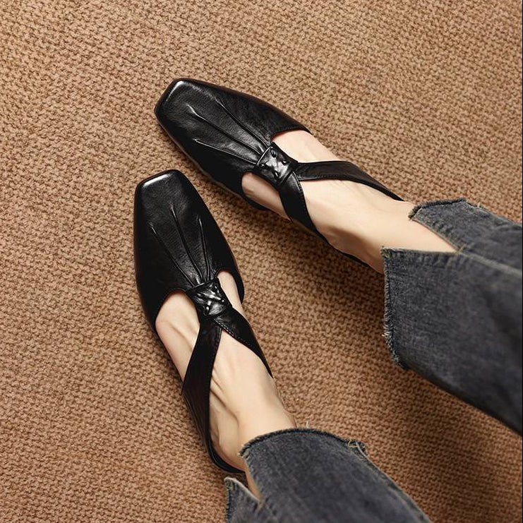 Olene Mules en Cuir Véritable à Bout Carré