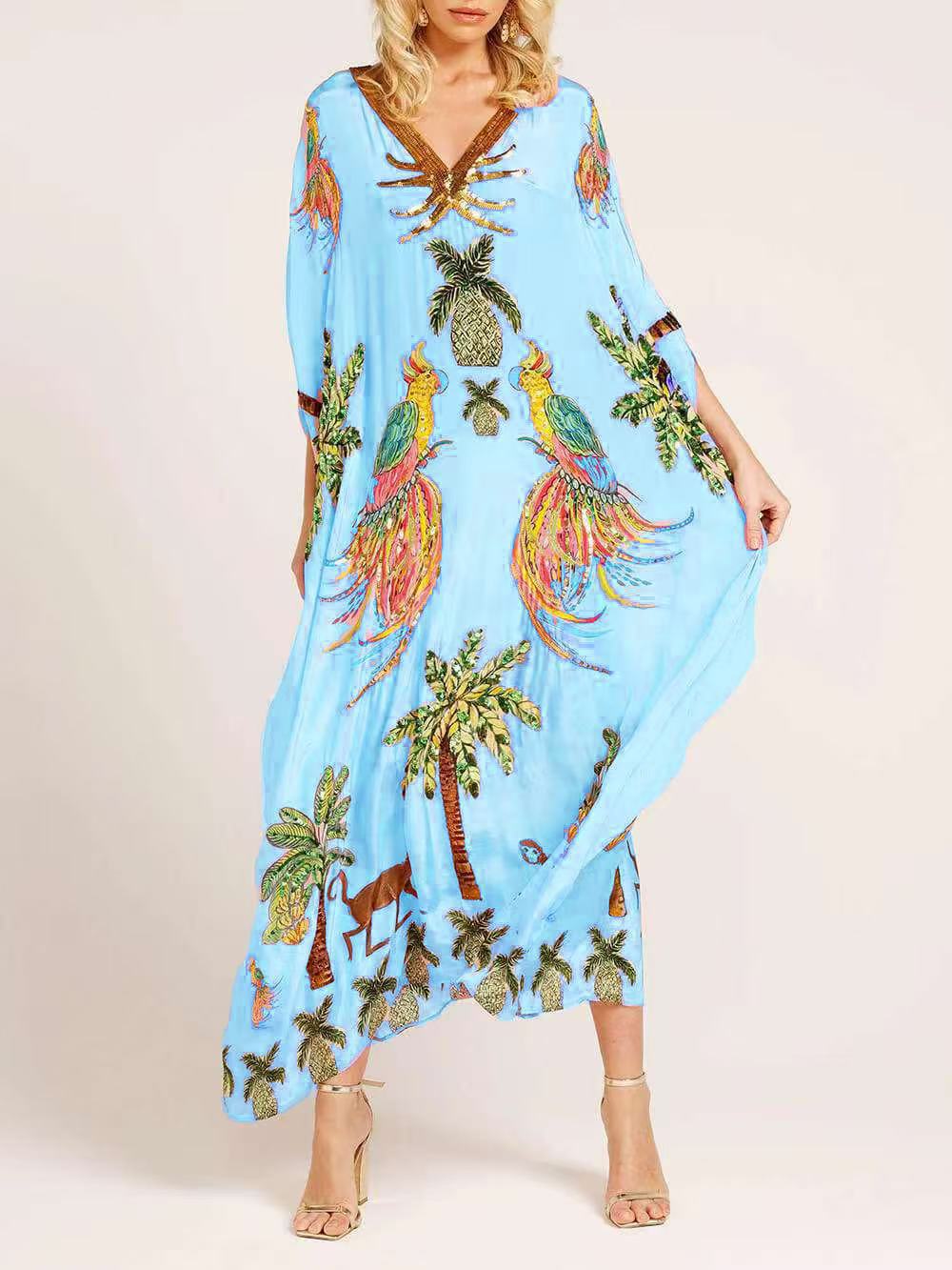 Robe palmier à épaule tombante