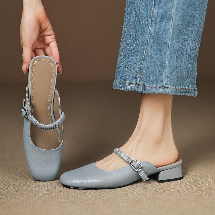 Mules Mary Jane en Cuir Authentique Novie