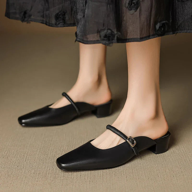 Mules Mary Jane en Cuir Authentique Kera