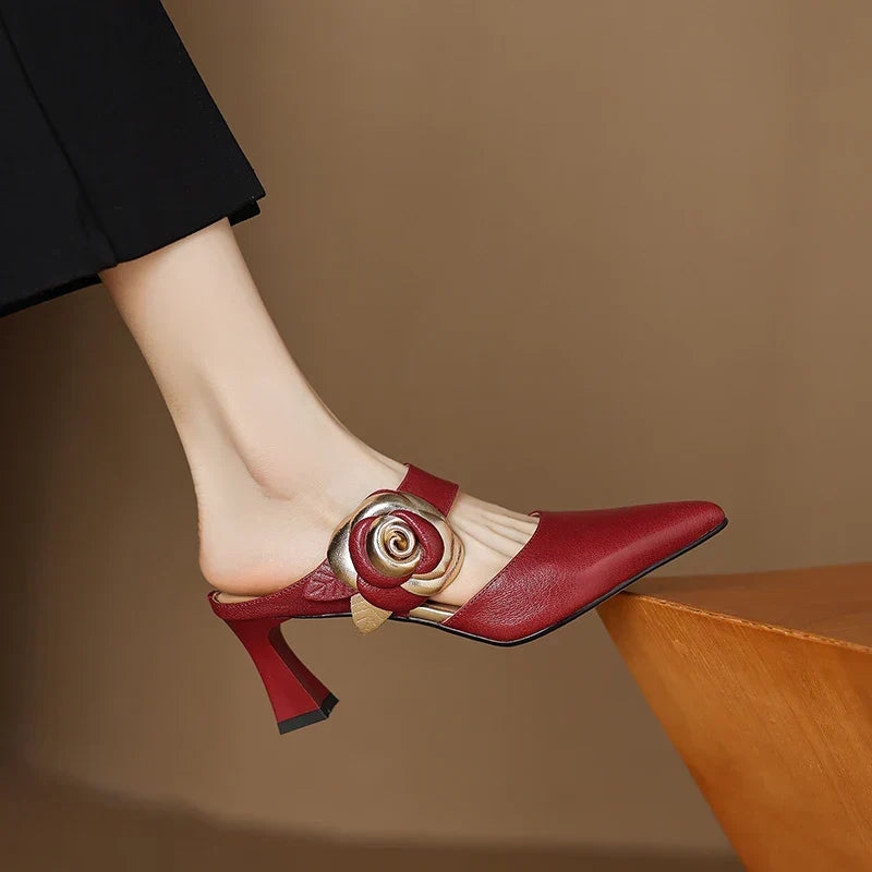 Escarpins en Cuir Véritable Grenat