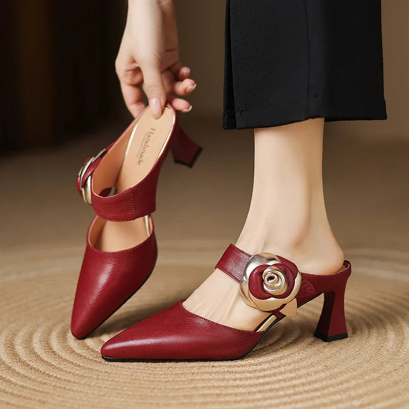 Escarpins en Cuir Véritable Grenat