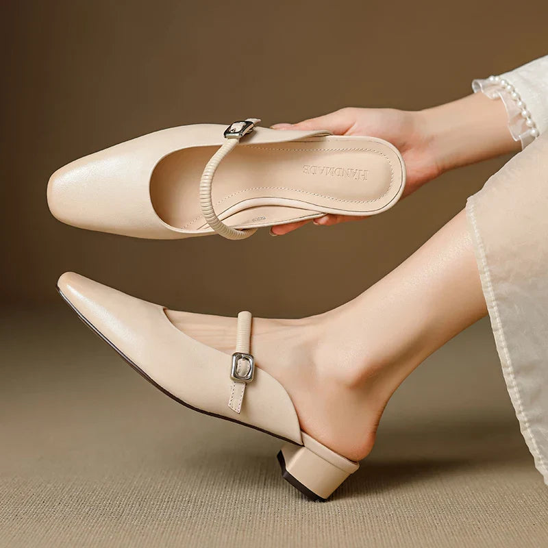 Mules Mary Jane en Cuir Authentique Kera