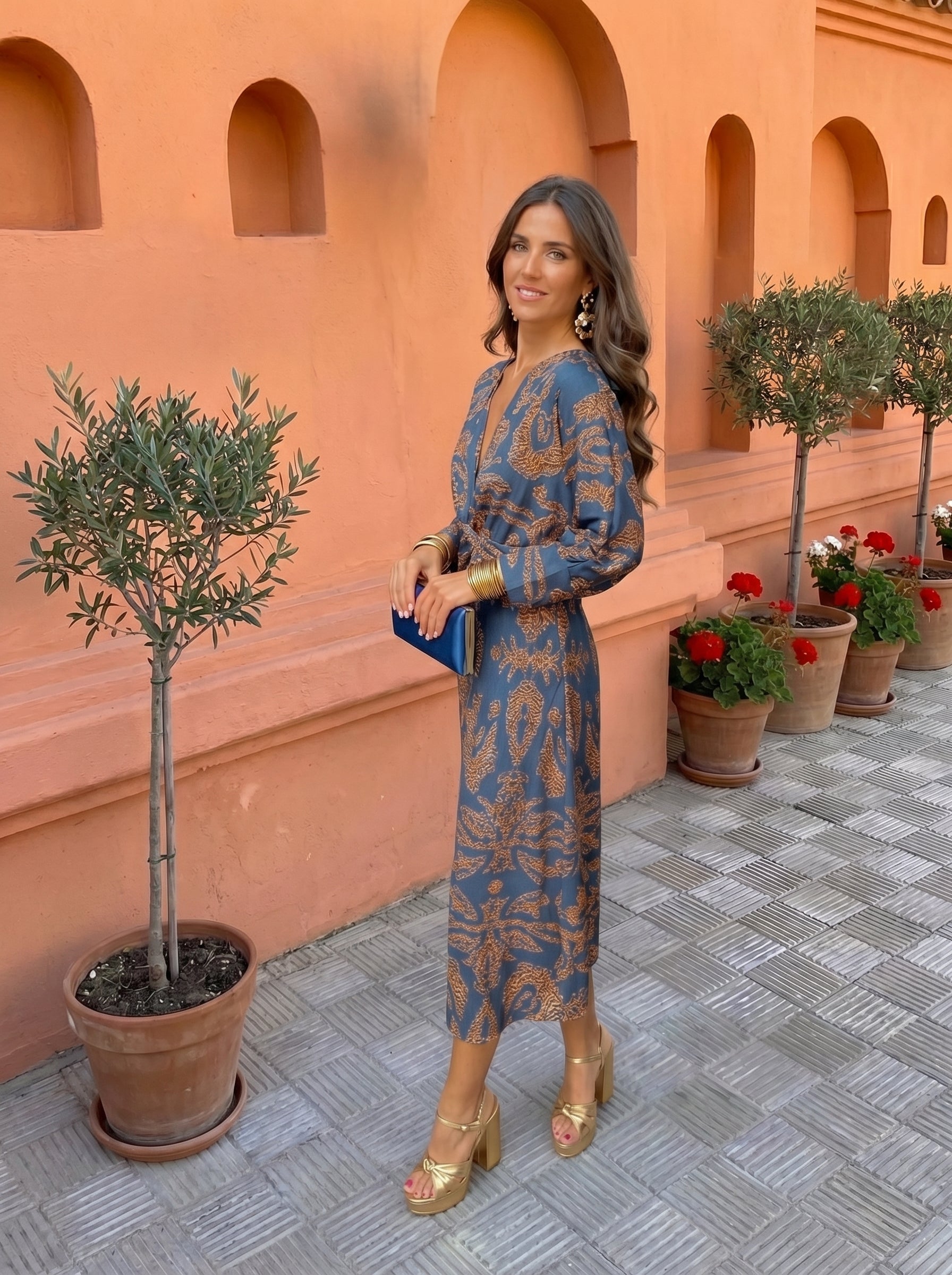 Robe midi à motifs