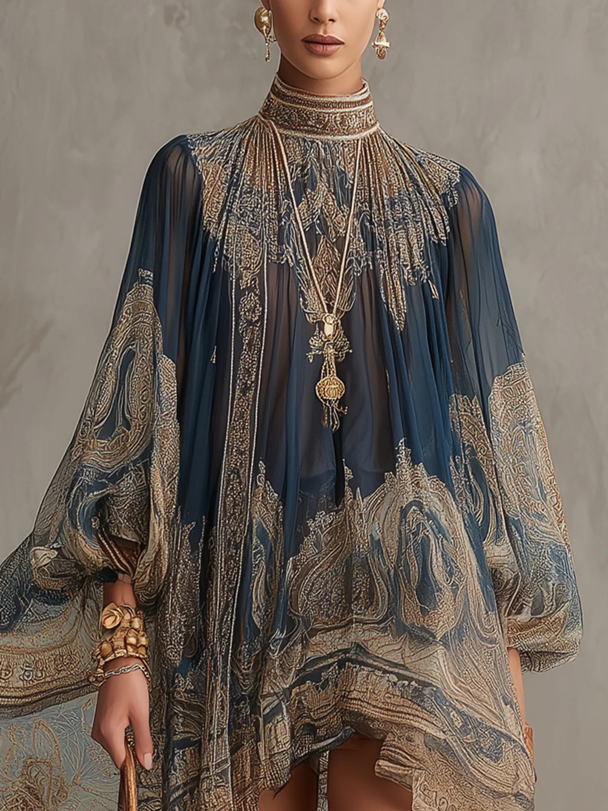 Mini Robe en Mousseline Bleu Marine
