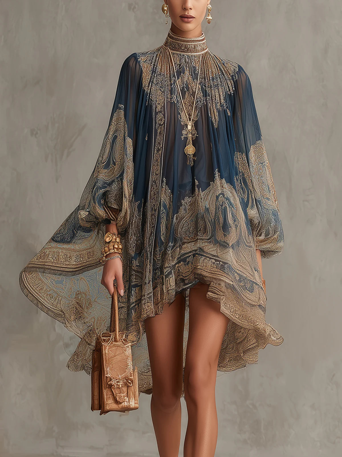 Mini Robe en Mousseline Bleu Marine