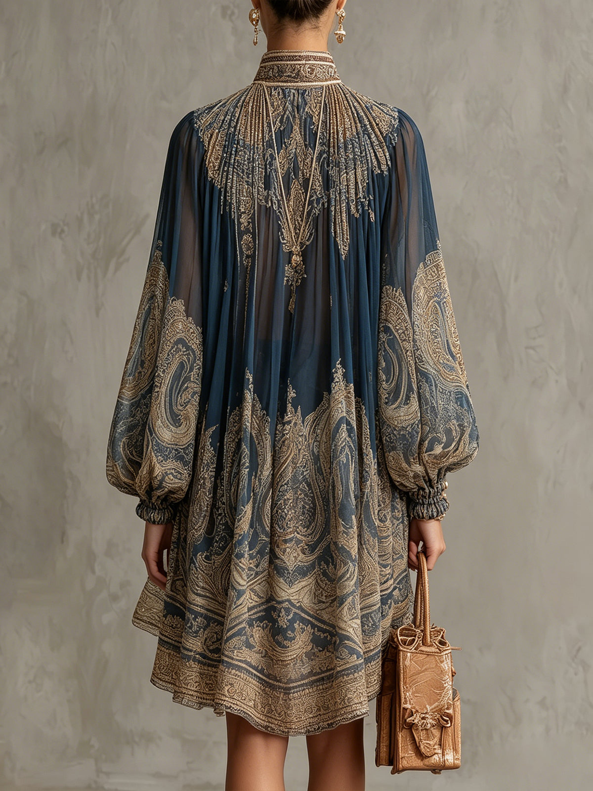 Mini Robe en Mousseline Bleu Marine