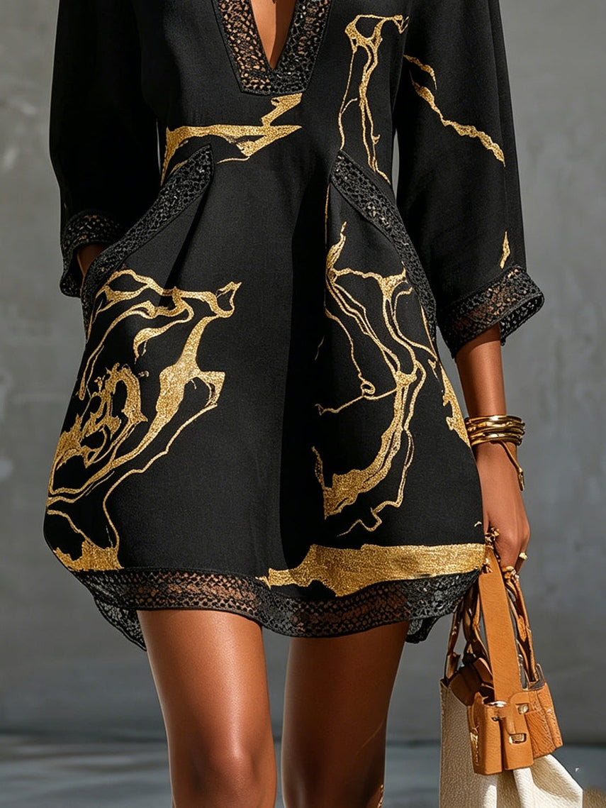 Mini Robe Noire en Dentelle Marbrée