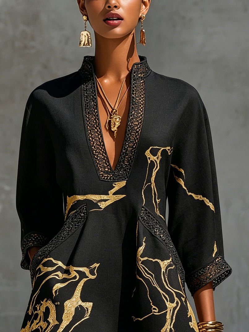 Mini Robe Noire en Dentelle Marbrée