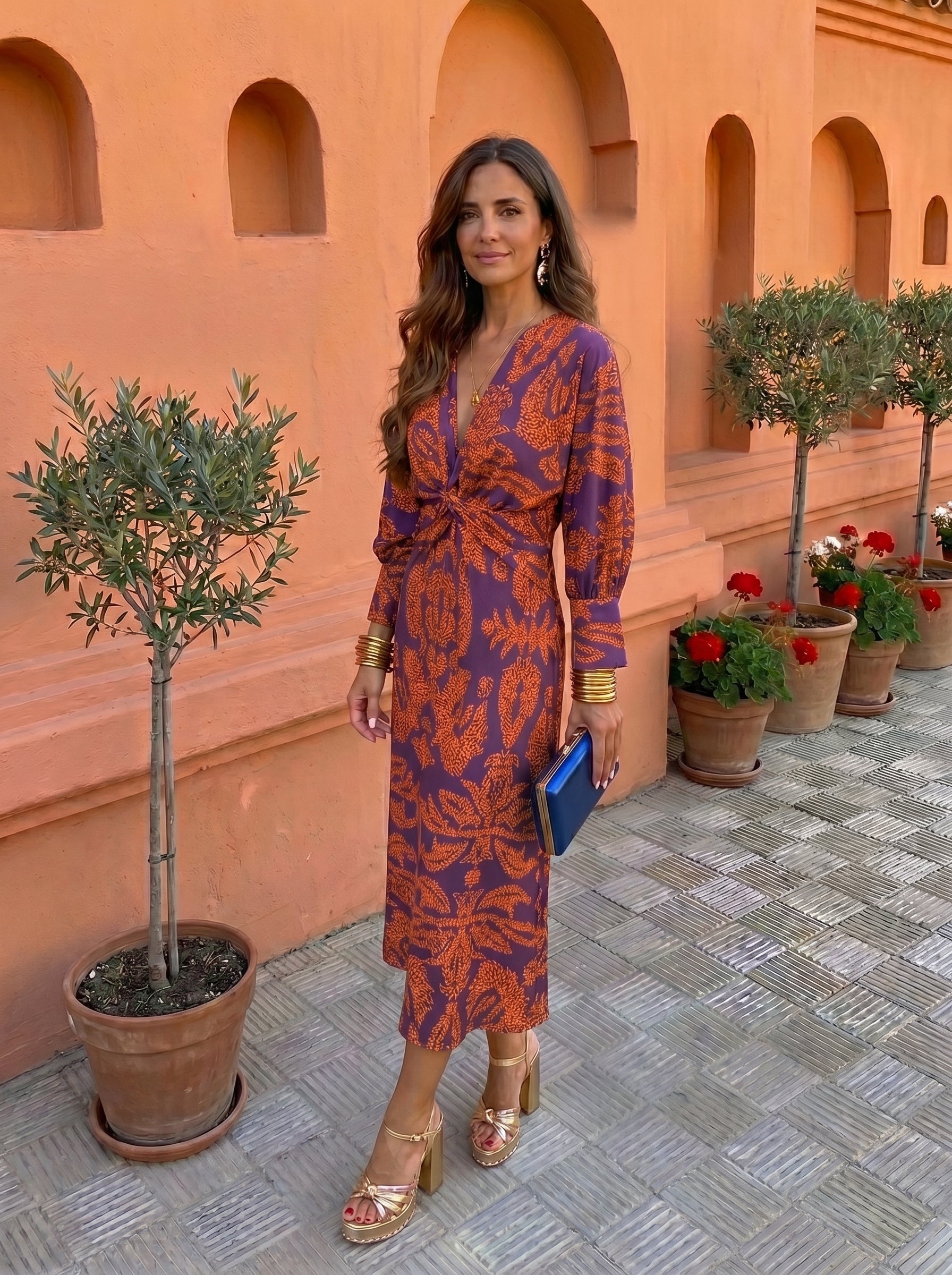 Robe midi à motifs