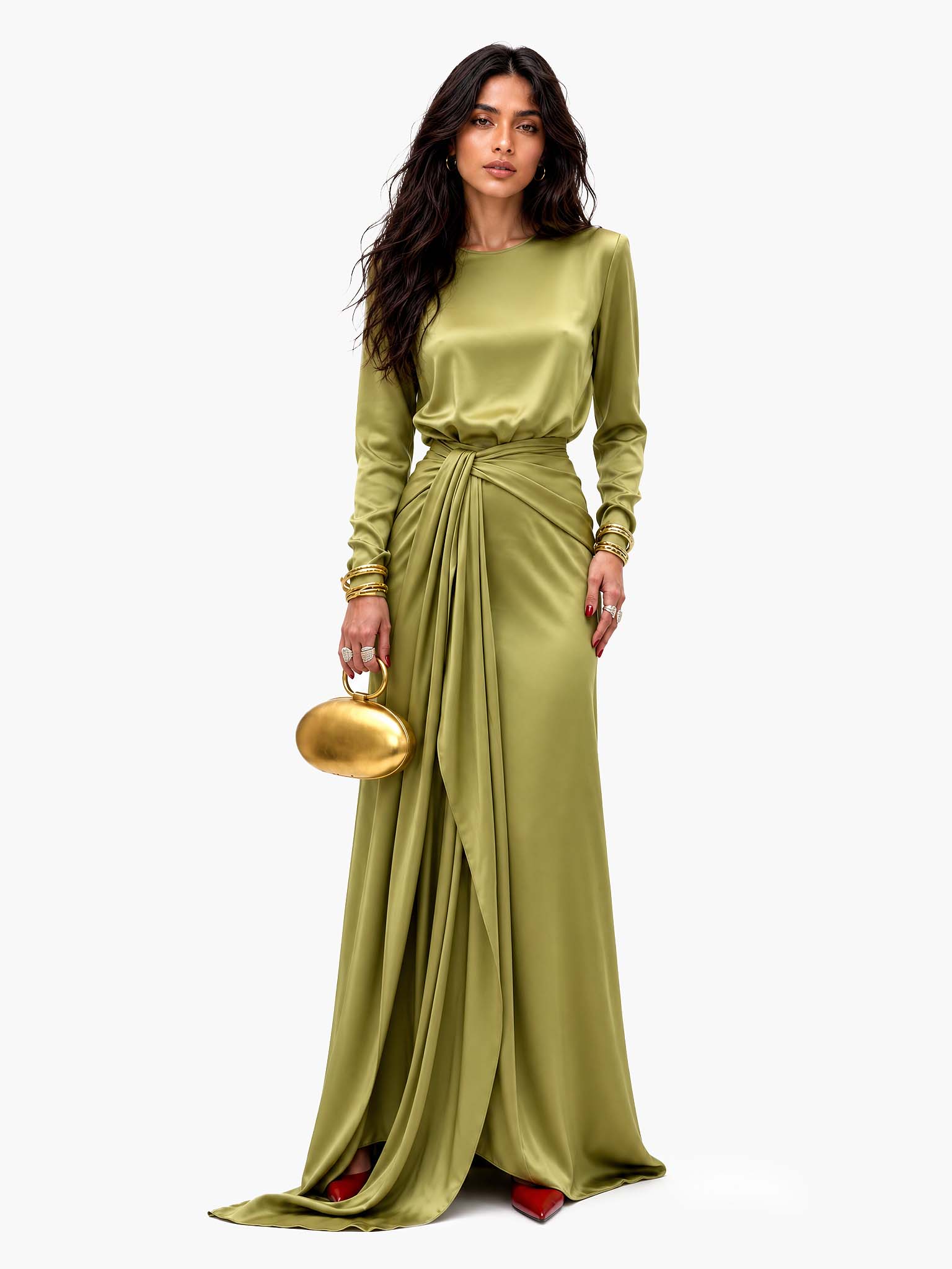 Élégante Robe Maxi en Satin Drapé