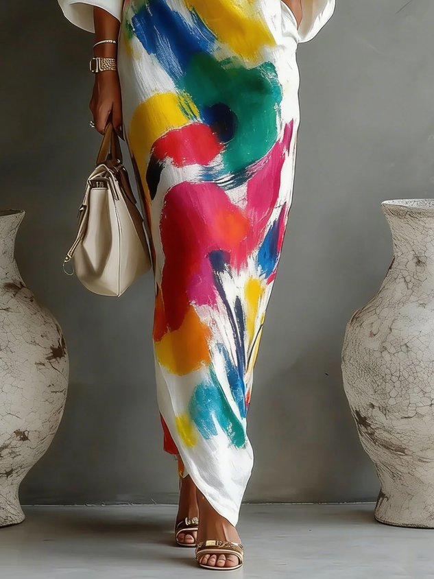 Robe Maxi Imprimé Abstrait à Une Épaule