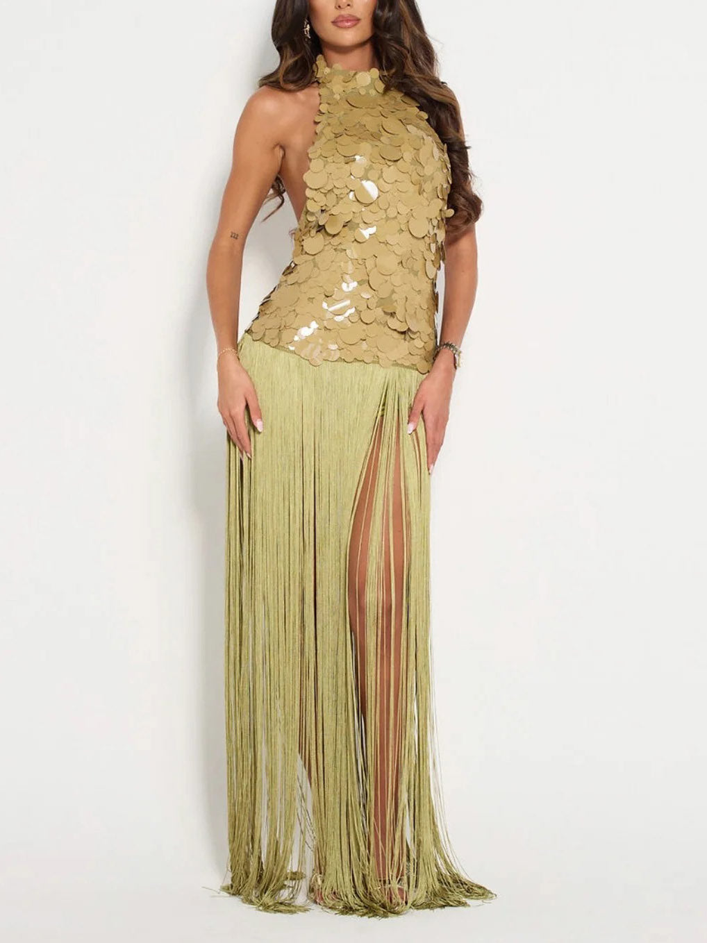 Robe maxi sequins dos nu