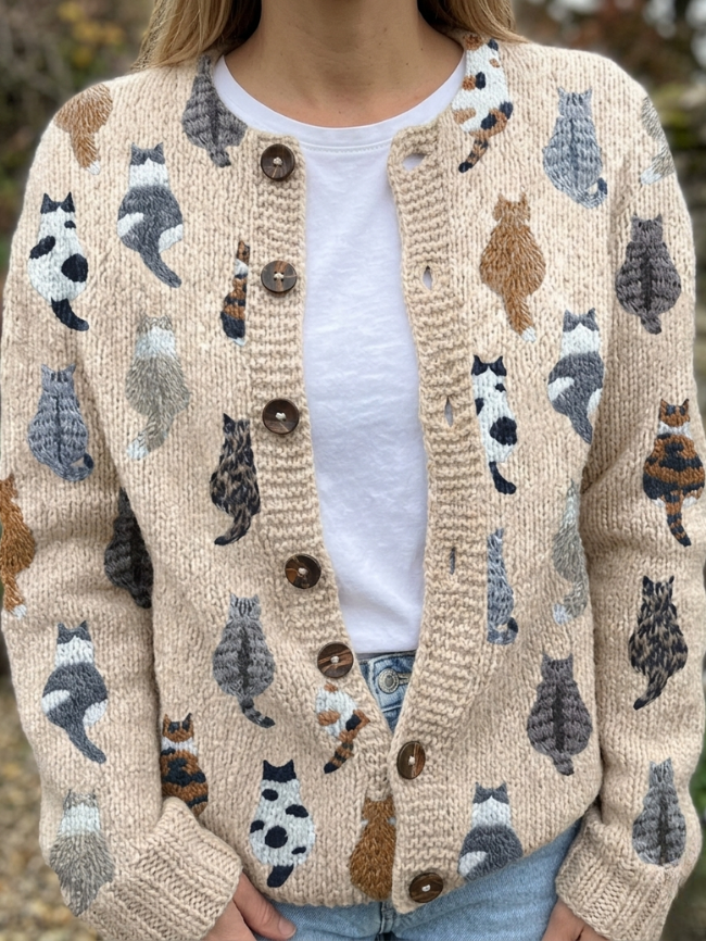 Charlotte™ | Cozy Printed Cat Cardigan