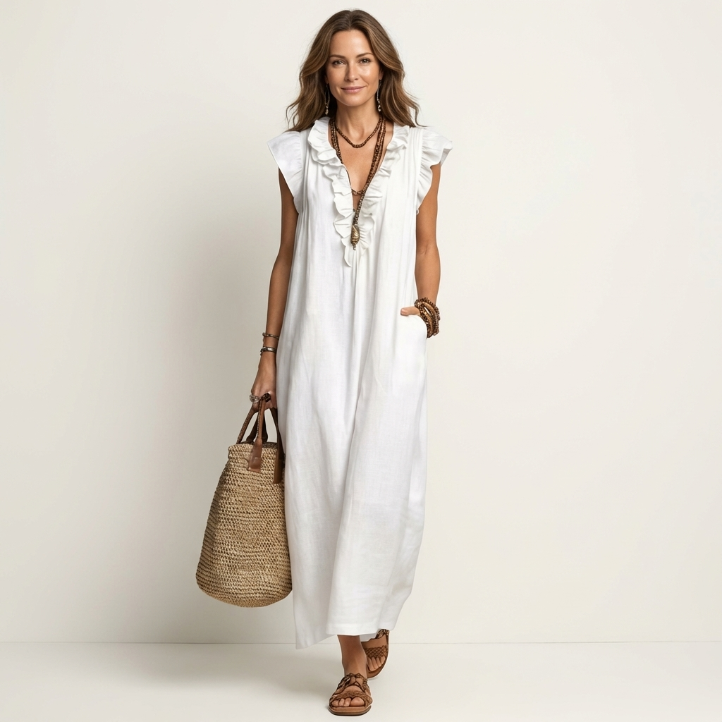 Robe Maxi en Lin à Volants