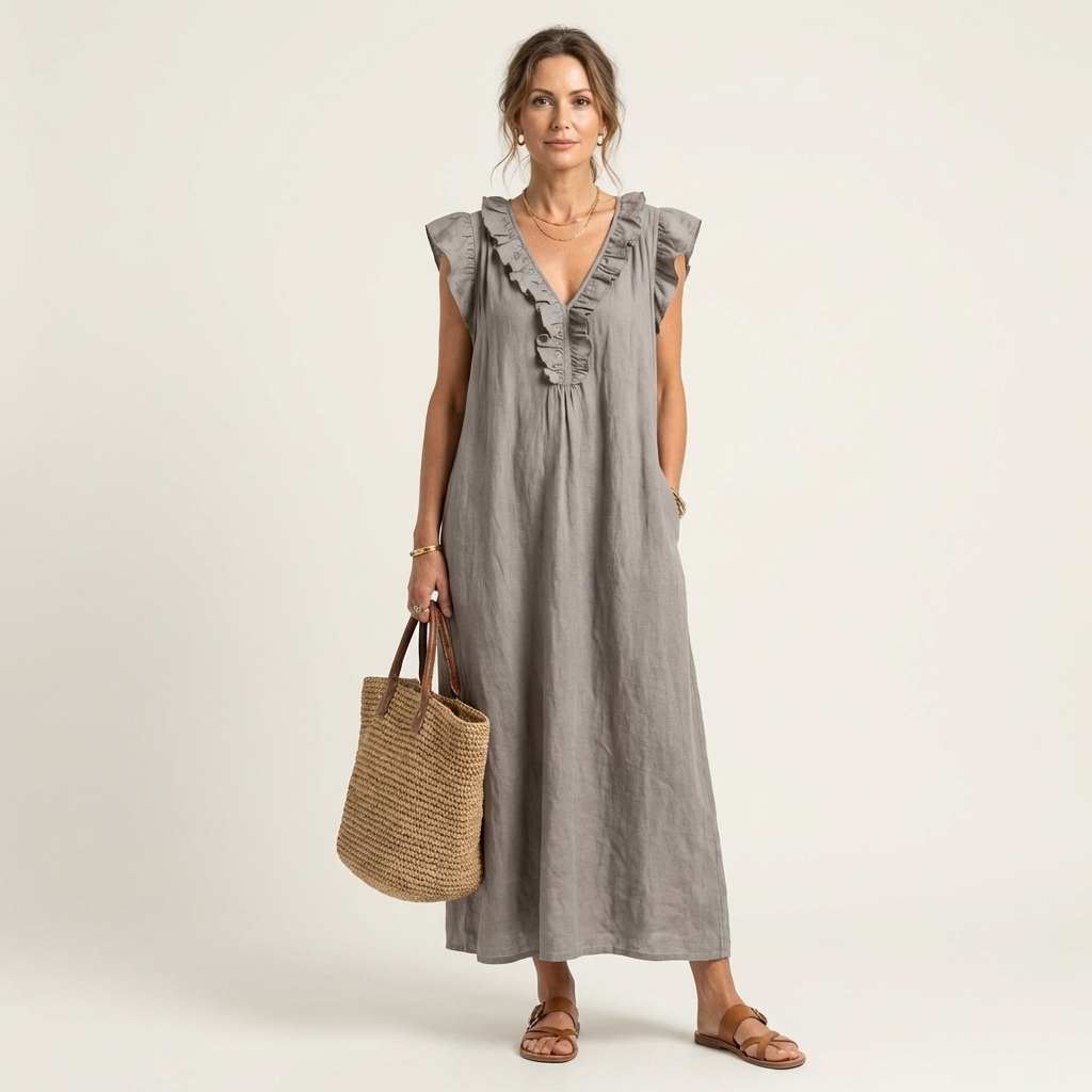 Robe Maxi en Lin à Volants