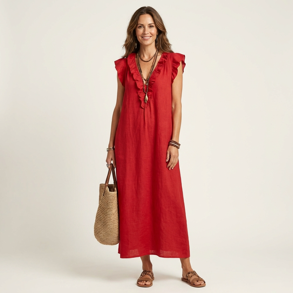 Robe Maxi en Lin à Volants