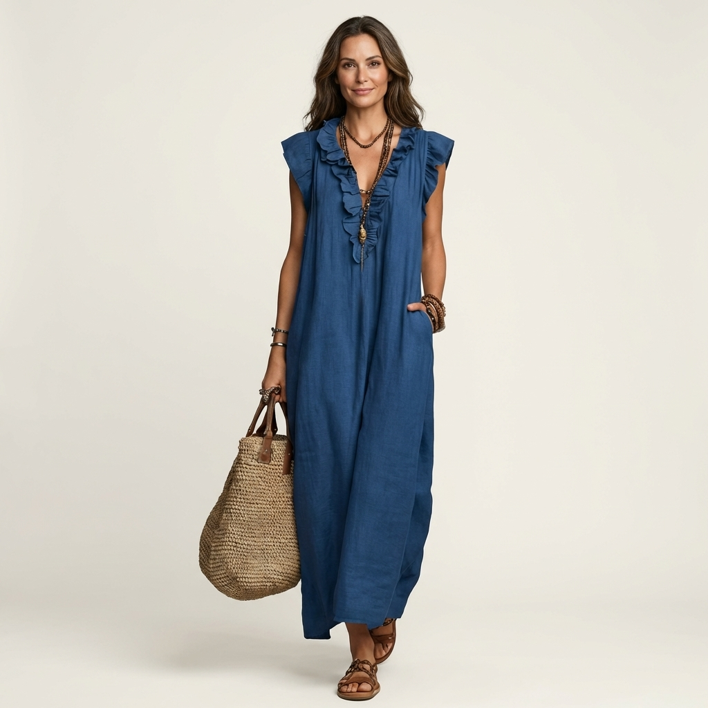 Robe Maxi en Lin à Volants