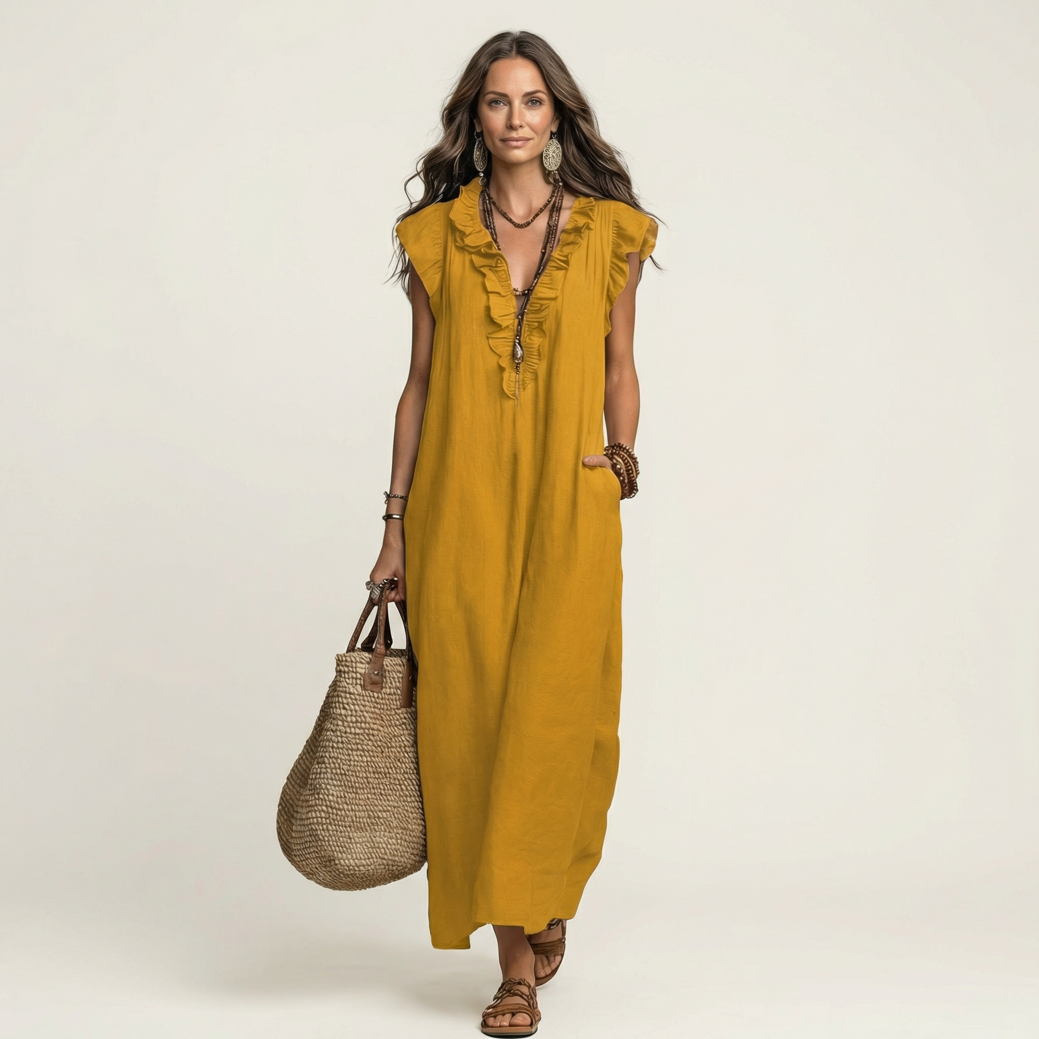 Robe Maxi en Lin à Volants