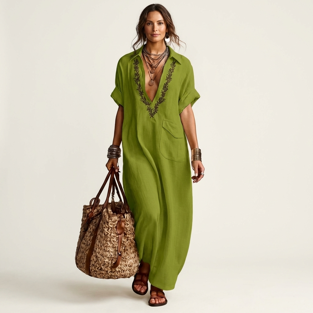 Maxi Robe en Lin Brodé