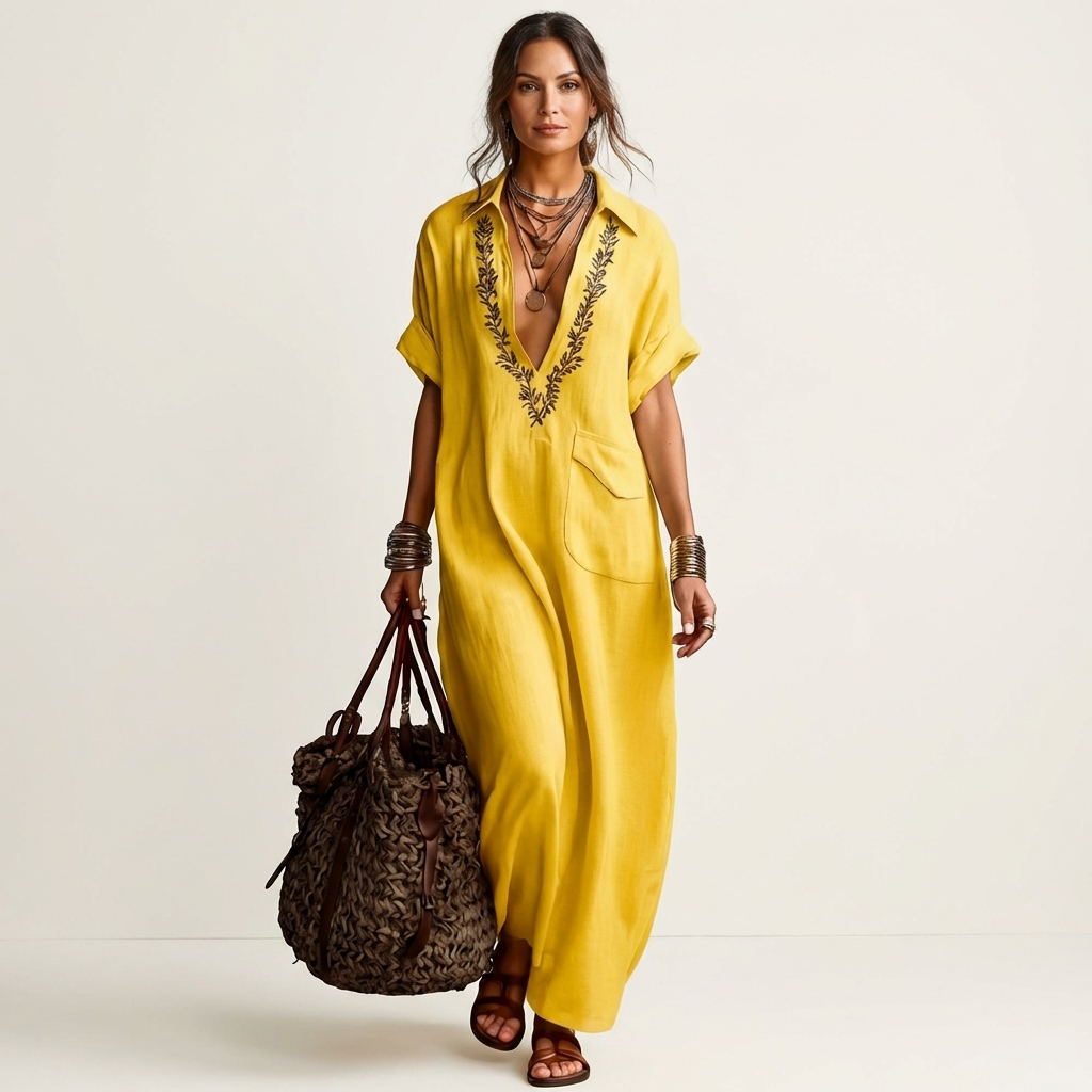 Maxi Robe en Lin Brodé