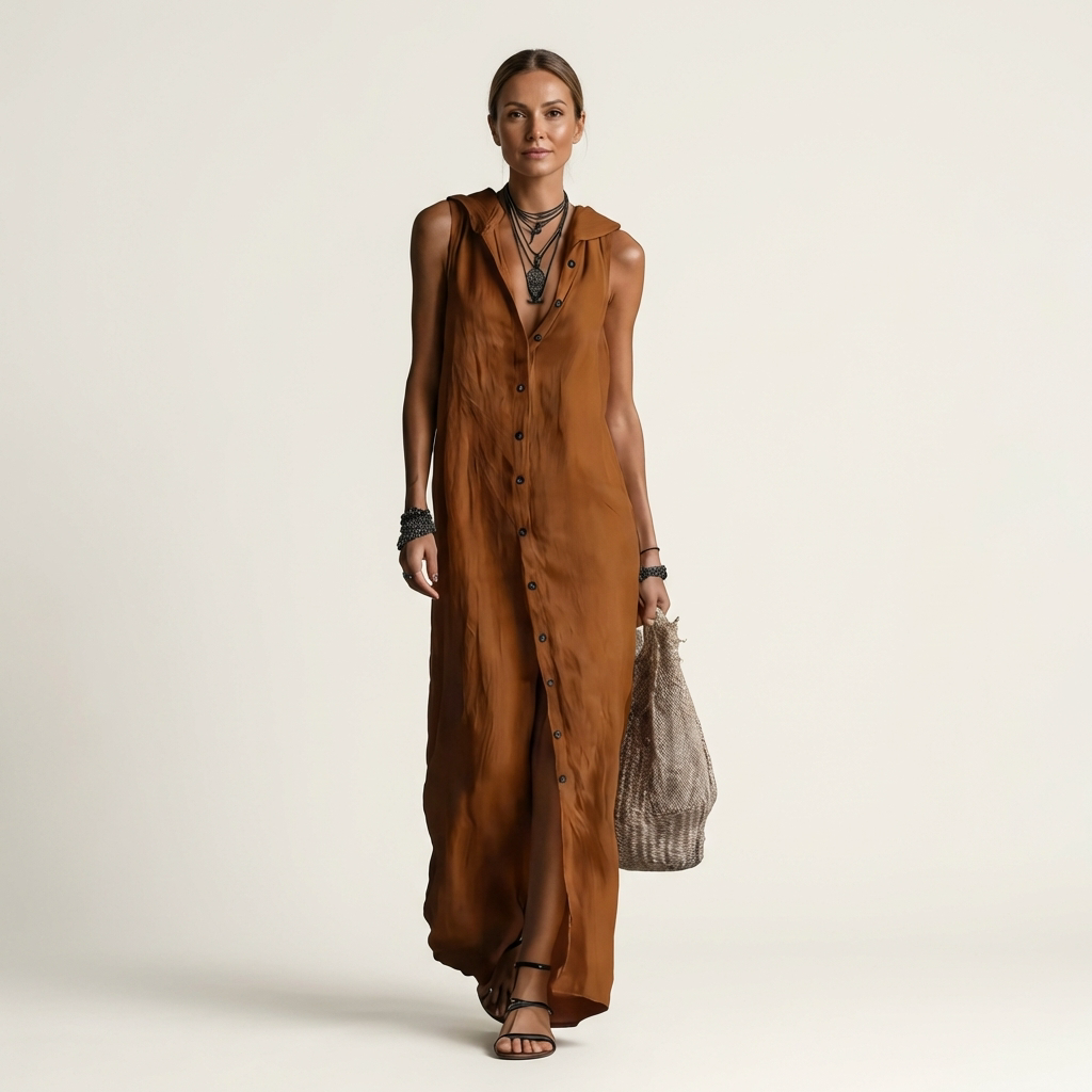 Robe Maxi en Lin à Capuche