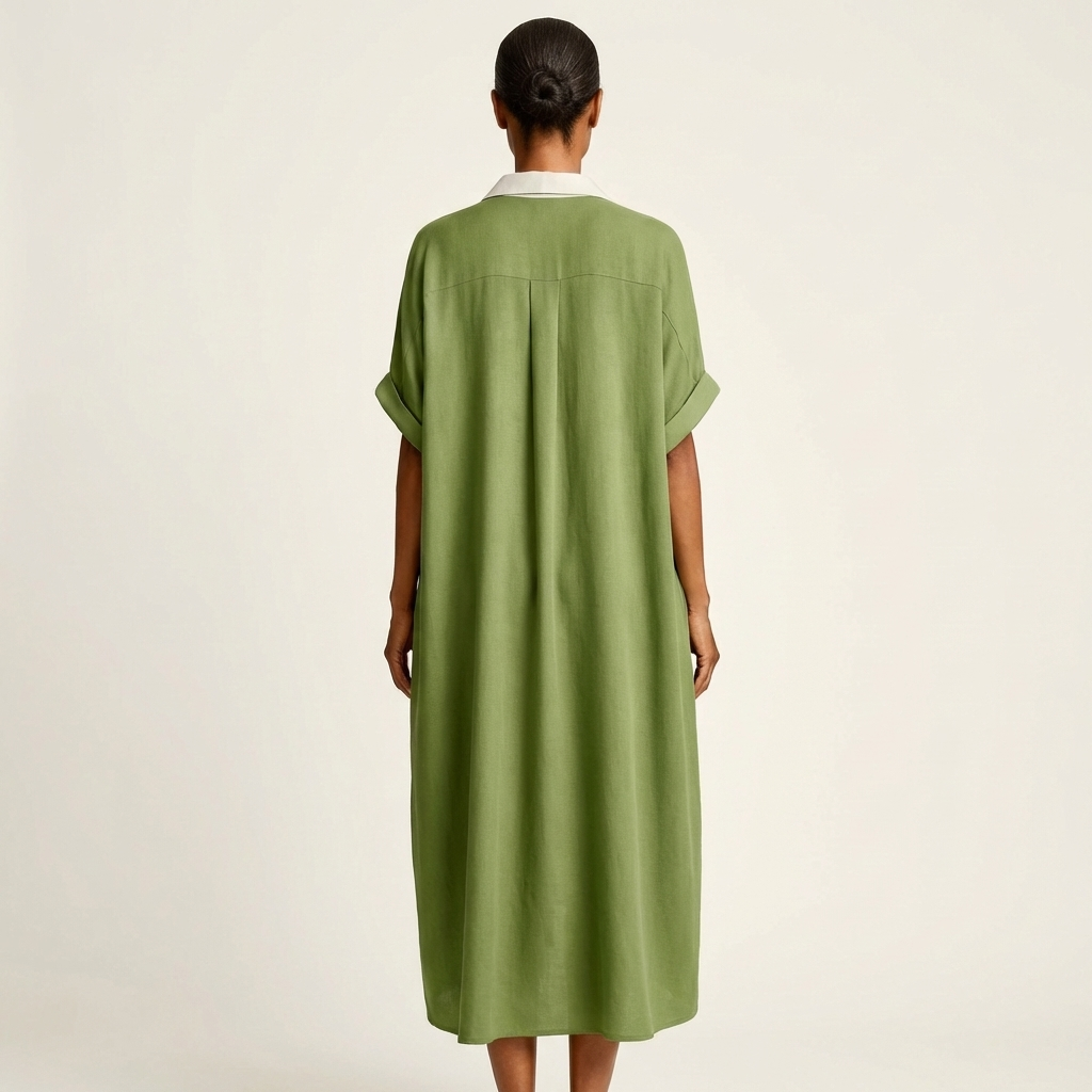 Maxi Robe Chemise à Col Contrasté