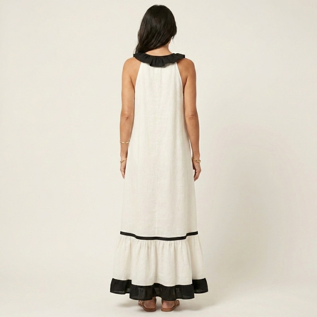 Robe Maxi Sans Manches à Col Volant