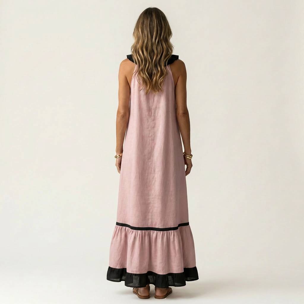 Robe Maxi Sans Manches à Col Volant