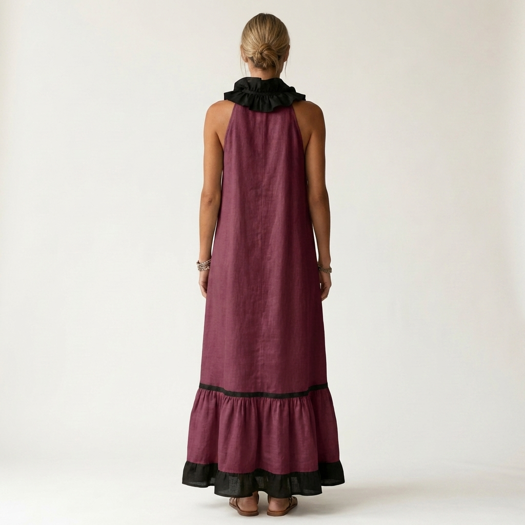 Robe Maxi Sans Manches à Col Volant
