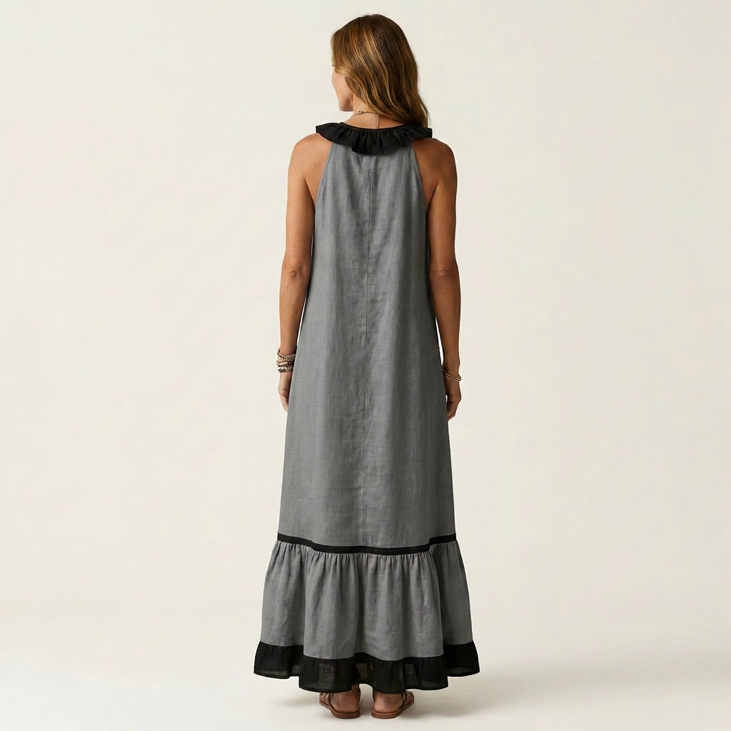 Robe Maxi Sans Manches à Col Volant
