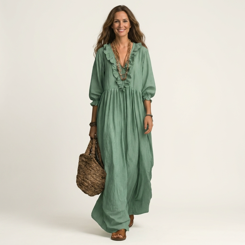 Robe Maxi Rayée à Volants