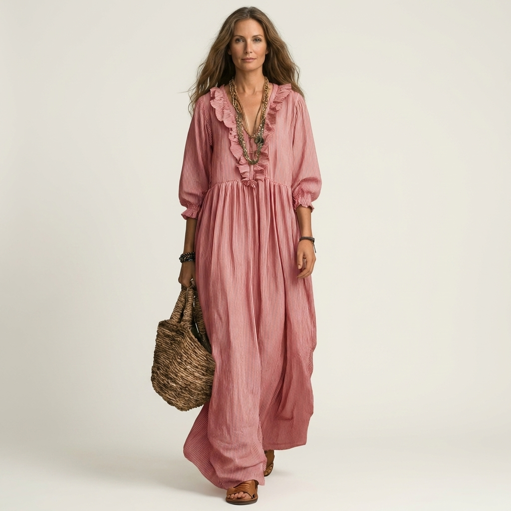 Robe Maxi Rayée à Volants