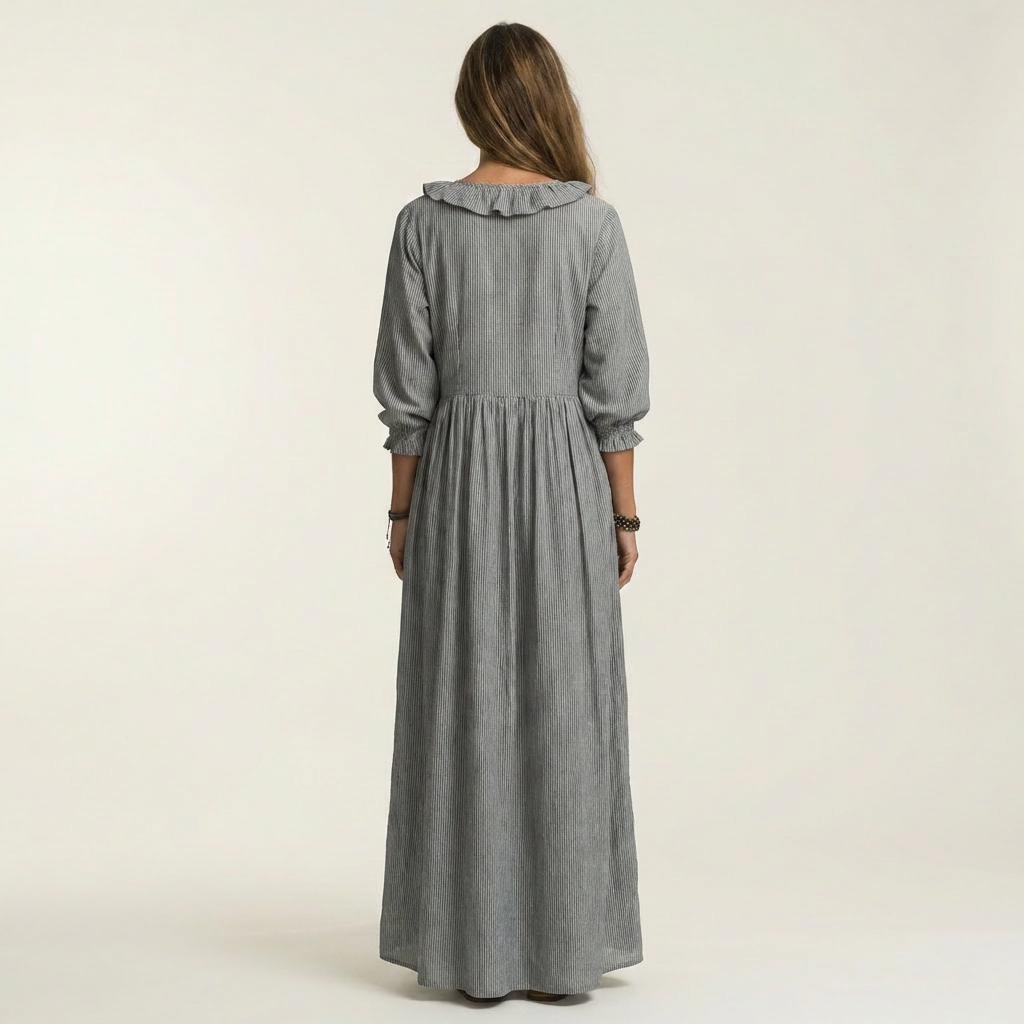 Robe Maxi Rayée à Volants